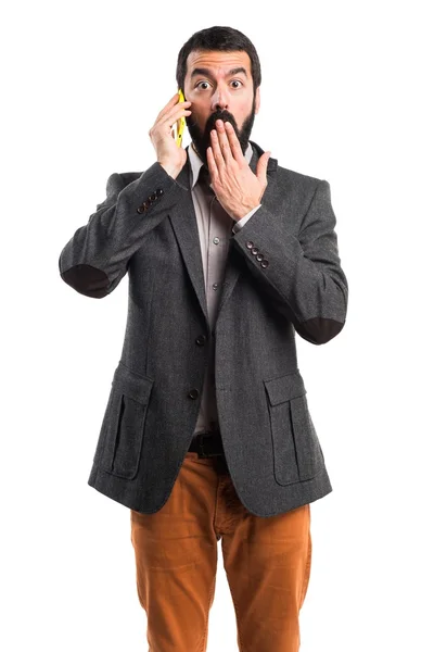Homem conversando com celular — Fotografia de Stock