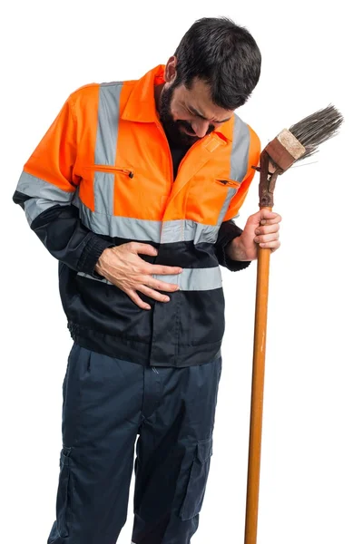 Garbage man with stomachache — Stock Photo, Image