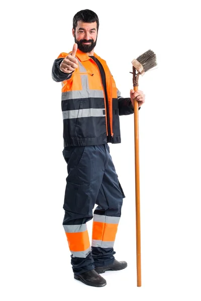 Garbage man with thumb up — Stock Photo, Image