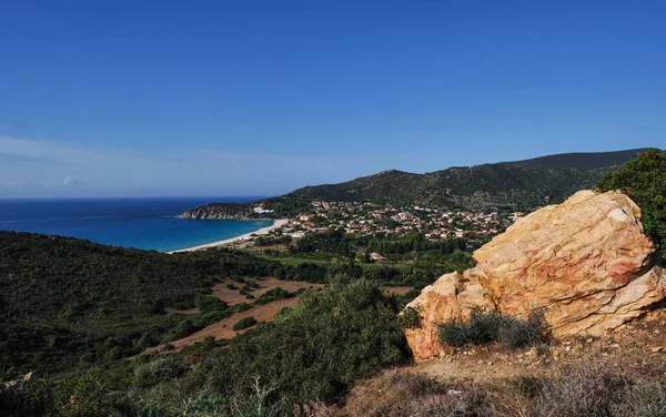 Vista Panorâmica Sobre Solanas Pequena Cidade Villasimius Sardenha Itália — Fotografia de Stock