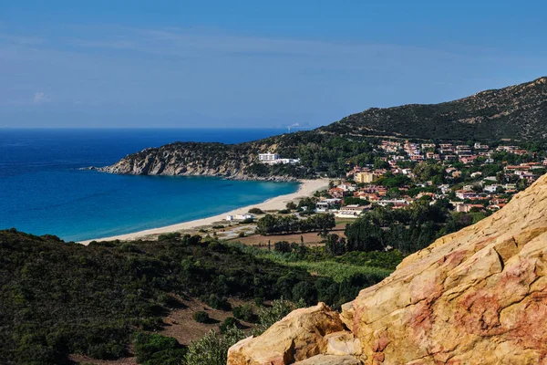 Vista Panorâmica Sobre Solanas Pequena Cidade Villasimius Sardenha Itália — Fotografia de Stock