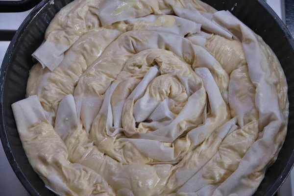 Banitsa Tarte Fromage Bulgare Typique Avec Phyllo Beurre Œufs Yaourt — Photo