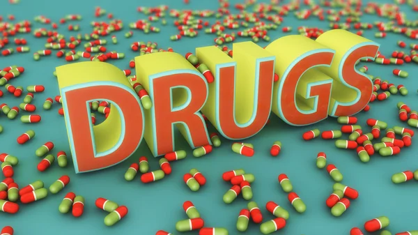 Segno di droga con capsule — Foto Stock
