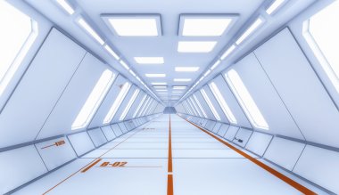 Fütüristik uzay gemisi iç koridor