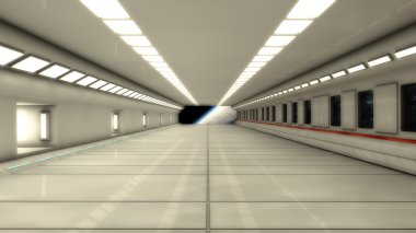 Fütüristik uzay gemisi iç koridor