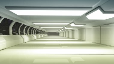 Fütüristik uzay gemisi iç koridor