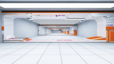 Fütüristik uzay gemisi iç koridor