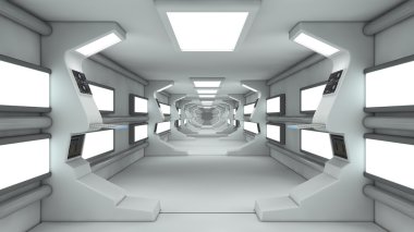 Fütüristik uzay gemisi iç koridor