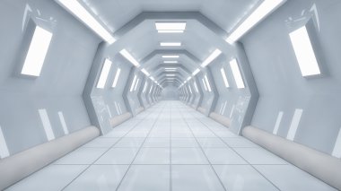 Fütüristik uzay gemisi iç koridor