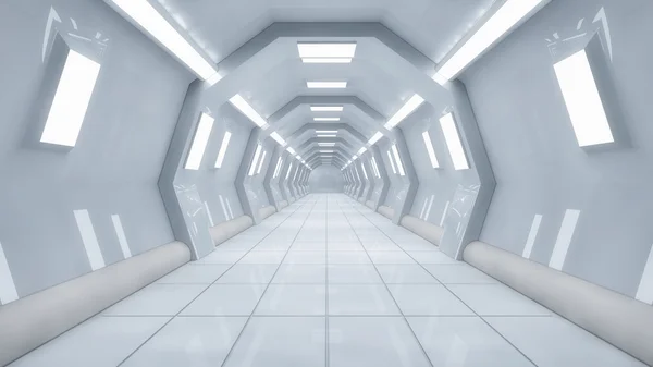 Внутренний коридор футуристического корабля — стоковое фото