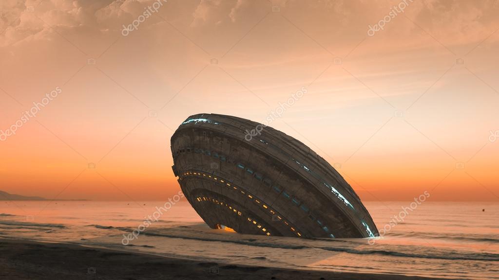 Crashed futuristic spaceship UFO Stock Photo by ©mik38 121867136
