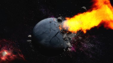 3D görüntüleme. Göktaşı Dünya 'ya çarpıyor.