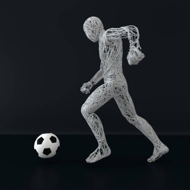 3 boyutlu görüntüleme. Çizgi efektiyle yapılmış futbol oyuncusu