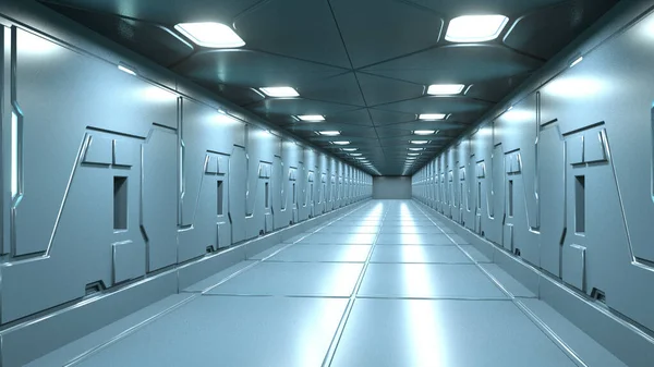 Render Pasillo Futurista Concepto Arquitectura Moderna Nave Espacial Interior —  Fotos de Stock