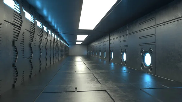 Render Pasillo Futurista Concepto Arquitectura Moderna Nave Espacial Interior — Foto de Stock