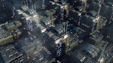 3D görüntüleme. Gelecekçi şehir ve uzay gemileri