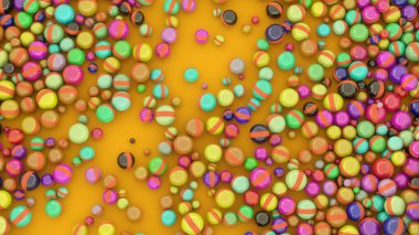 3 boyutlu görüntüleme. Farklı renk ve boyutlardaki kürelerin soyut hali