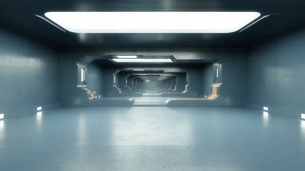 Rendu Couloir Futuriste Concept Architecture Moderne Vaisseau Spatial Intérieur — Photo