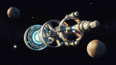 3 boyutlu görüntüleme. UFO uzay gemisi kavramı