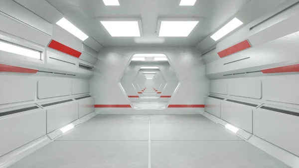 3D渲染 未来派走廊现代建筑和内部宇宙飞船的概念 — 图库照片