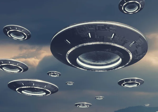 Återgivning Ufo Rymdskepp Koncept — Stockfoto