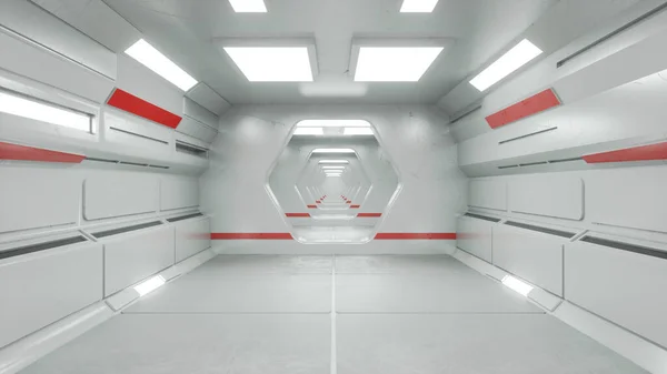 Render Futuristic Hallway Concept Modern Architecture Interior Spaceship Stock Photo