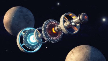 3 boyutlu görüntüleme. UFO uzay gemisi kavramı