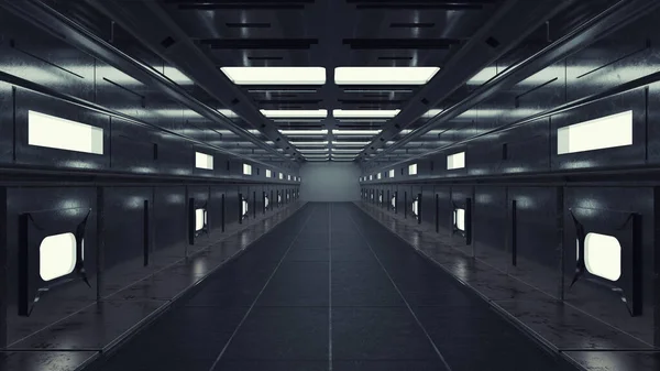 Render Futuristic Hallway Concept Modern Architecture Interior Spaceship — Stock Photo, Image