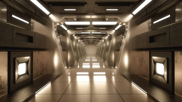 Render Futuristic Hallway Concept Modern Architecture Interior Spaceship — Stock Photo, Image