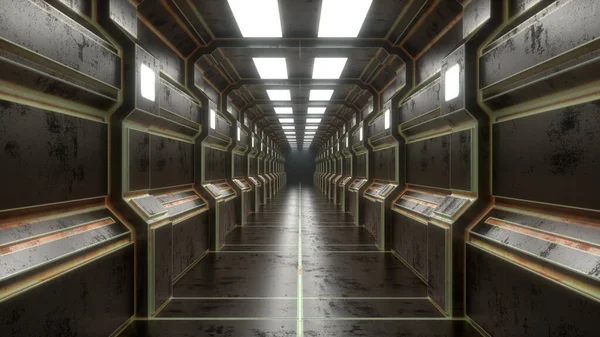 Boyutlu Görüntüleme Geleceğin Koridoru Modern Mimari Uzay Gemisi Kavramı — Stok fotoğraf