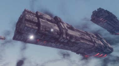 3 boyutlu görüntüleme. UFO uzay gemisi kavramı