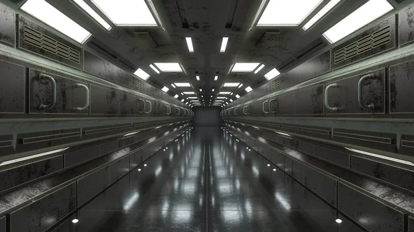 Boyutlu Görüntüleme Geleceğin Koridoru Modern Mimari Uzay Gemisi Kavramı — Stok fotoğraf