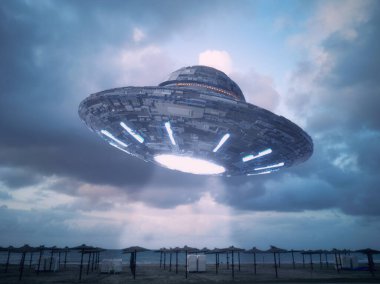 3 boyutlu görüntüleme. UFO uzay gemisi kavramı