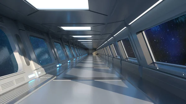 Boyutlu Görüntüleme Gelecekçi Uzay Gemisi Koridoru Tasarımı — Stok fotoğraf