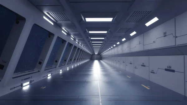 Weergave Futuristisch Ruimteschip Corridor Interieur Ontwerp — Stockfoto