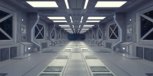 3D渲染 未来派宇宙飞船走廊室内设计 — 图库照片