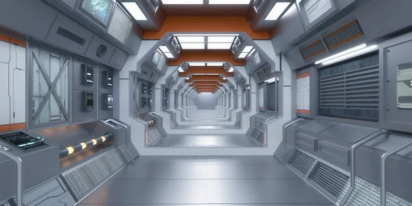 Render Diseño Interior Del Corredor Naves Espaciales Futuristas —  Fotos de Stock