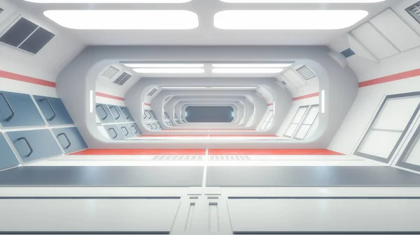3D渲染 未来派宇宙飞船走廊室内设计 — 图库照片