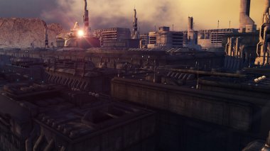 fütüristik şehir ve gemi