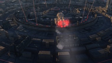 Bilim-kurgu şehir ve gemi