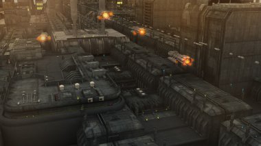 Bilim-kurgu şehir ve gemi