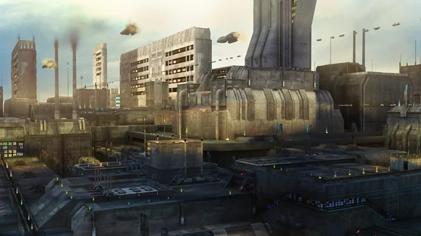 fütüristik şehir ve gemi.