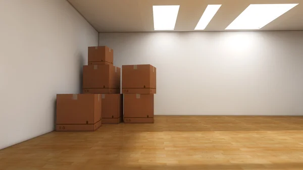 3d interior apartamento y cajas — Foto de Stock