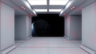 Bilim kurgu fütüristik koridor iç