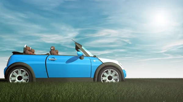 Blaues Auto auf Himmelshintergrund — Stockfoto
