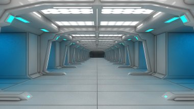 Fütüristik mavi koridor bilim kurgu
