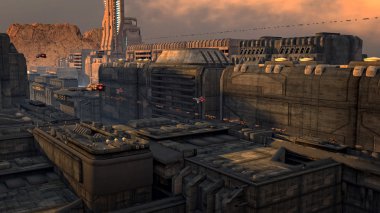 fütüristik şehir ve gemi