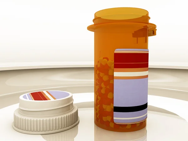Cápsulas medicinales en frasco naranja — Foto de Stock