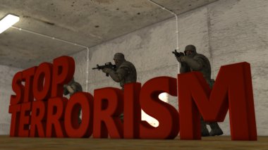 Askerler silah ve terörizm kırmızı ile