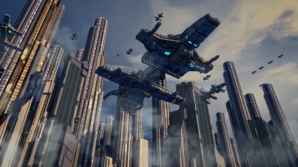 fütüristik şehir ve gemi